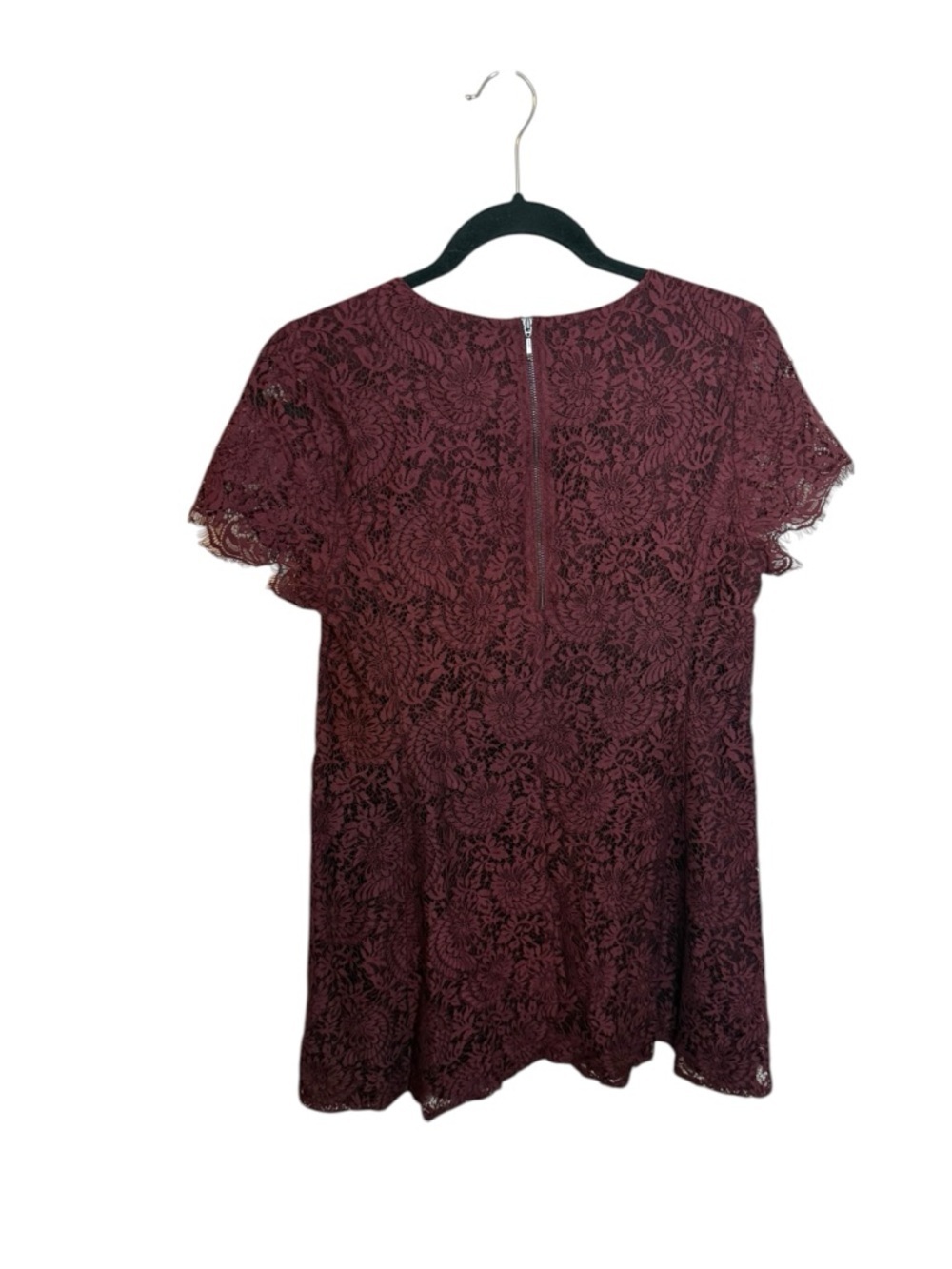 Madewell Burgundy Short Sleeve Floral Lace Shift Dress - Picture 3 of 6